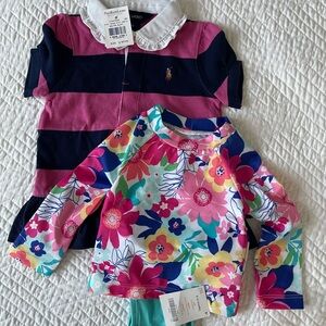 Polo by Ralph Lauren Pink and Blue Striped Polo Shirt + Gymboree swimsuit